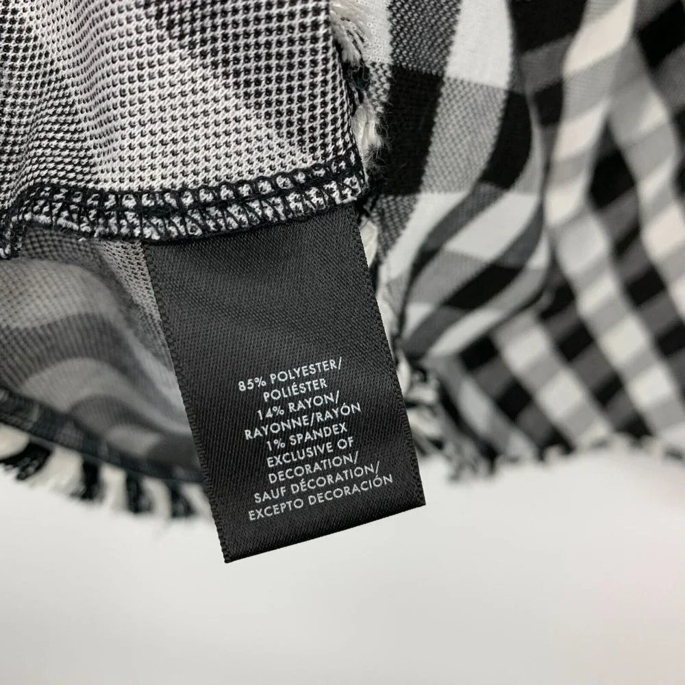 Ann Taylor Dress Gingham Print Off Shoulder Ruffle Black White - Picture 8 of 12